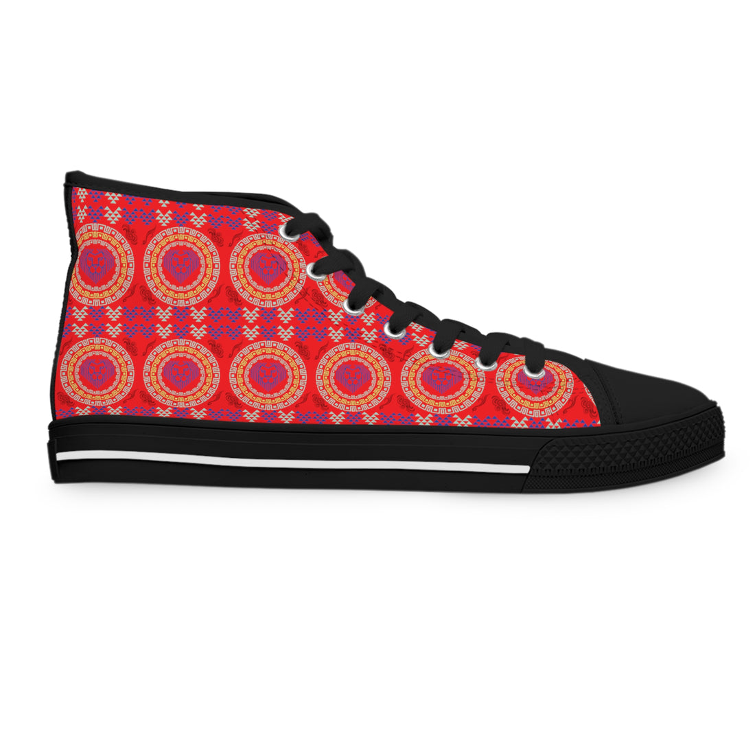 Red Geo Lion Head Women's High Top Sneakers