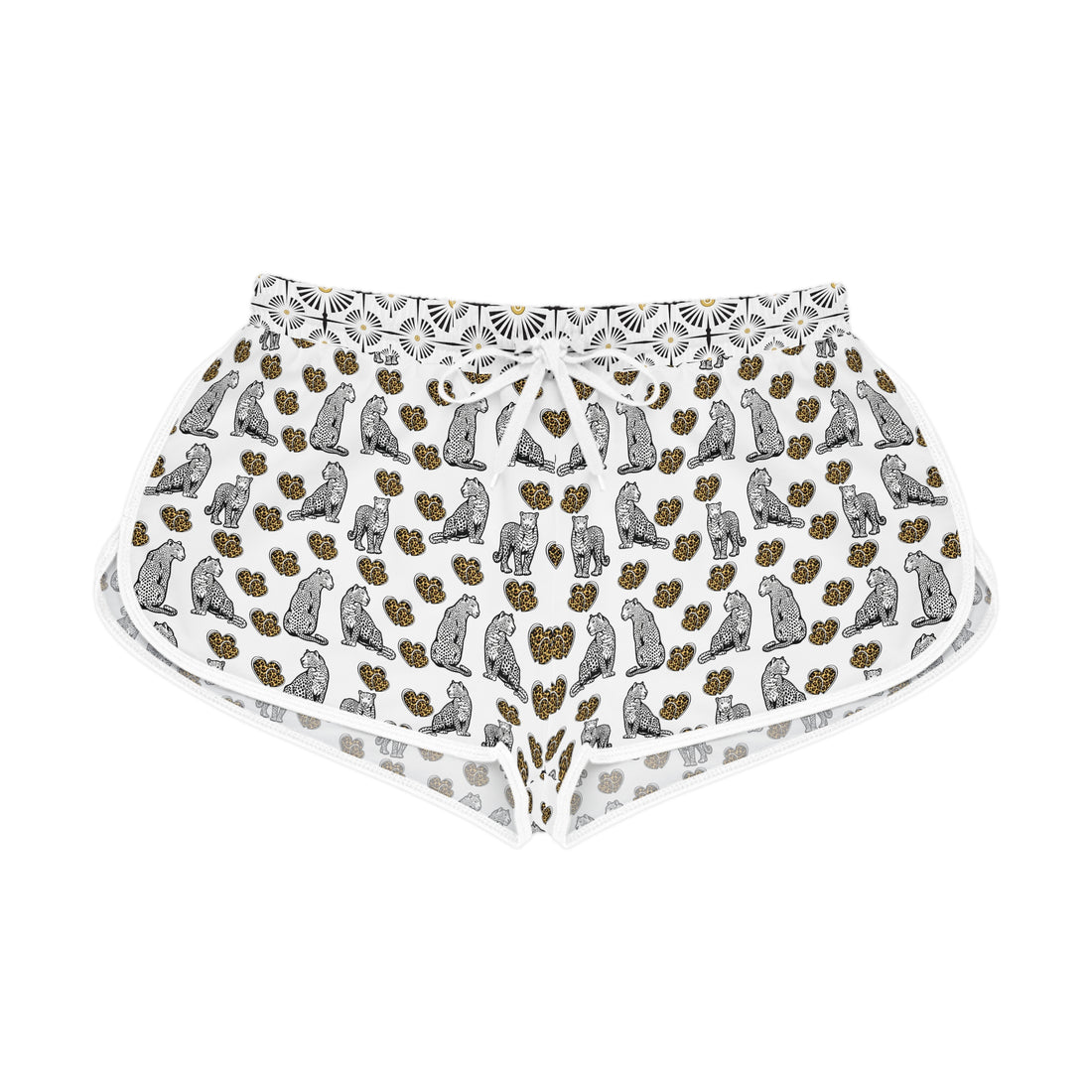 White Cheetah Hearts Relaxed Shorts