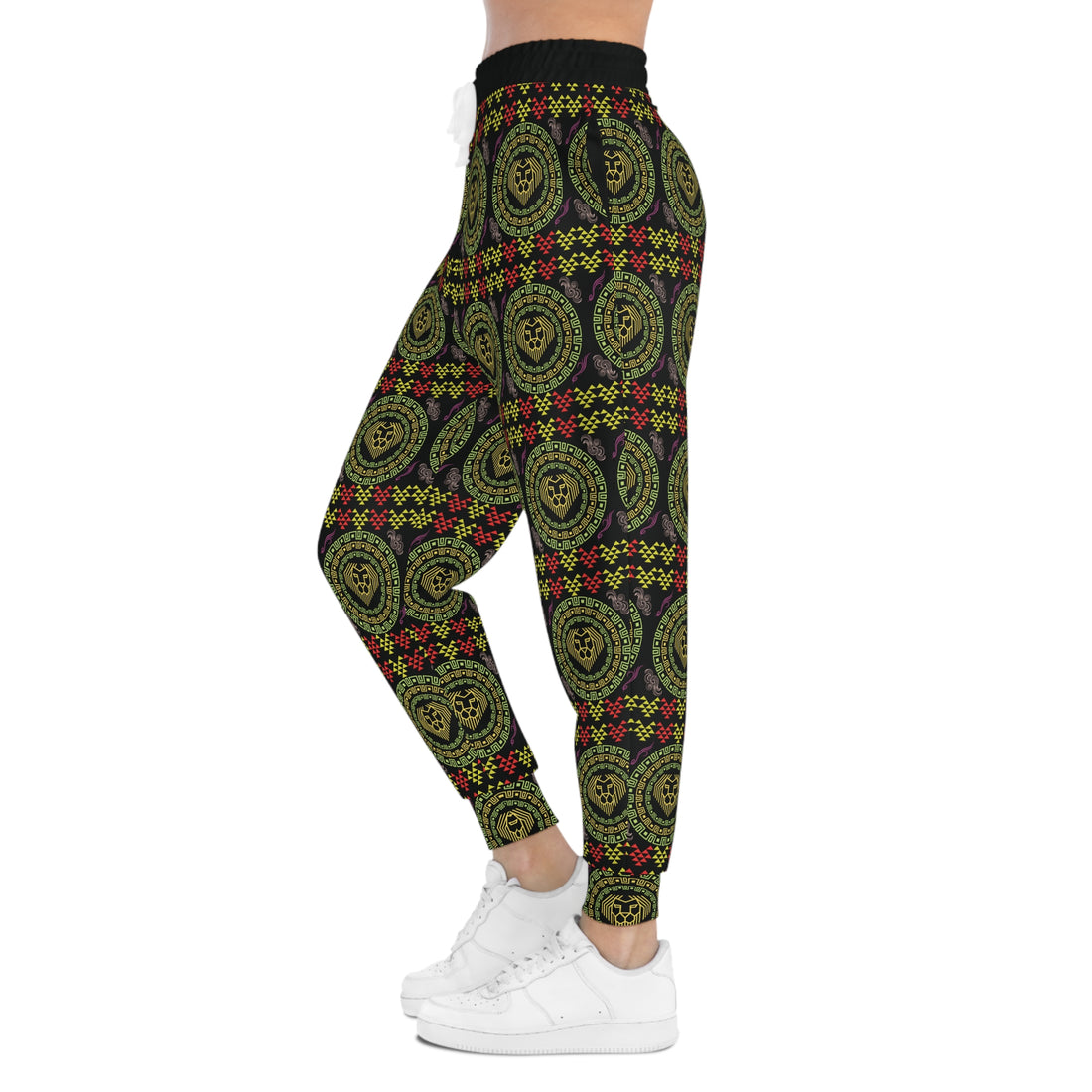 Black Geo Lion Head Print Unisex Joggers