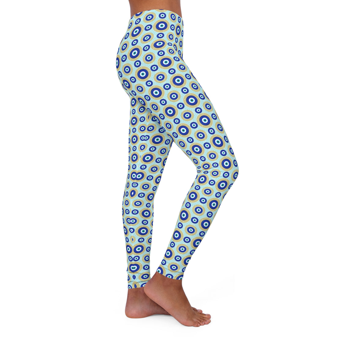 Elaborate Blue Evil Eye Print Spandex Leggings