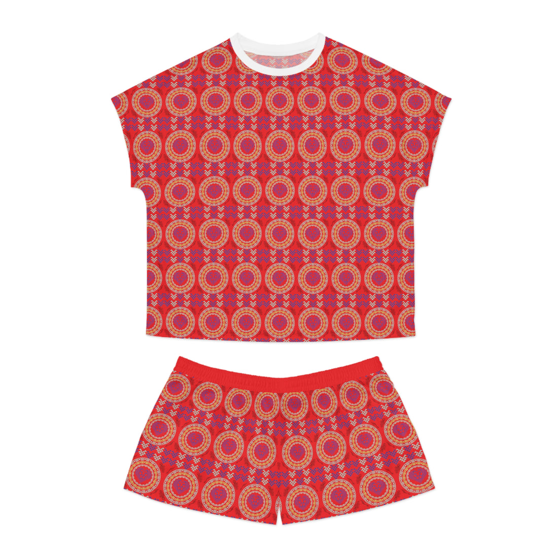 Red Geo Lion Head Short Pajama Set (AOP)