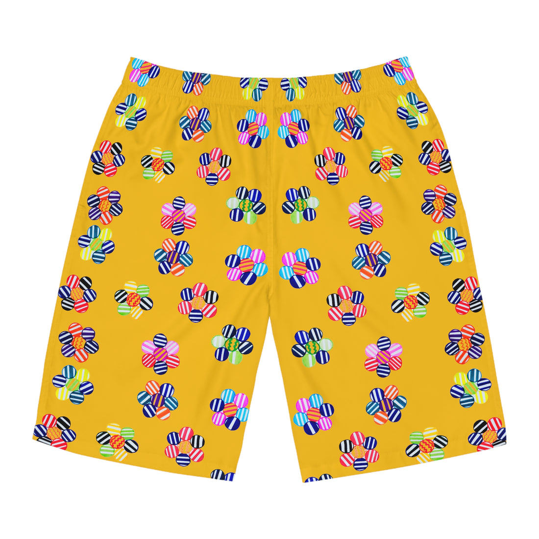 Yellow Geo Candy Floral Men's Board Shorts (AOP)