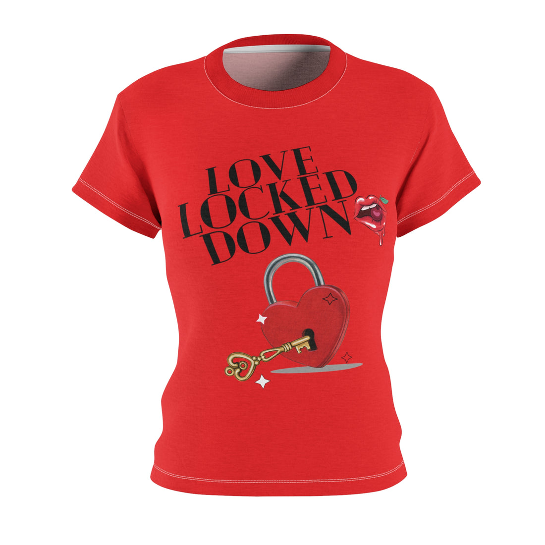 Red Love Locked Typography AOP Women's Cap Sleeves T-shirt