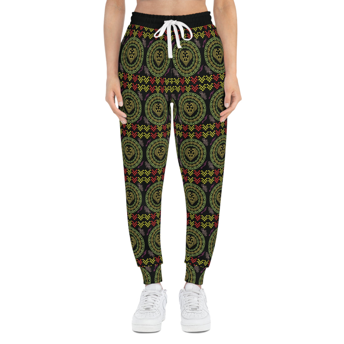 Black Geo Lion Head Print Unisex Joggers