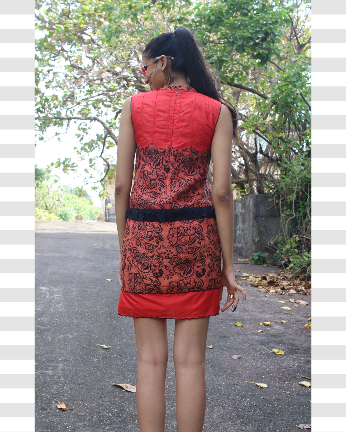 Agnija Orange Handloom Linen Block printed & Naturally Dyed Paisley Shift Dress Dress