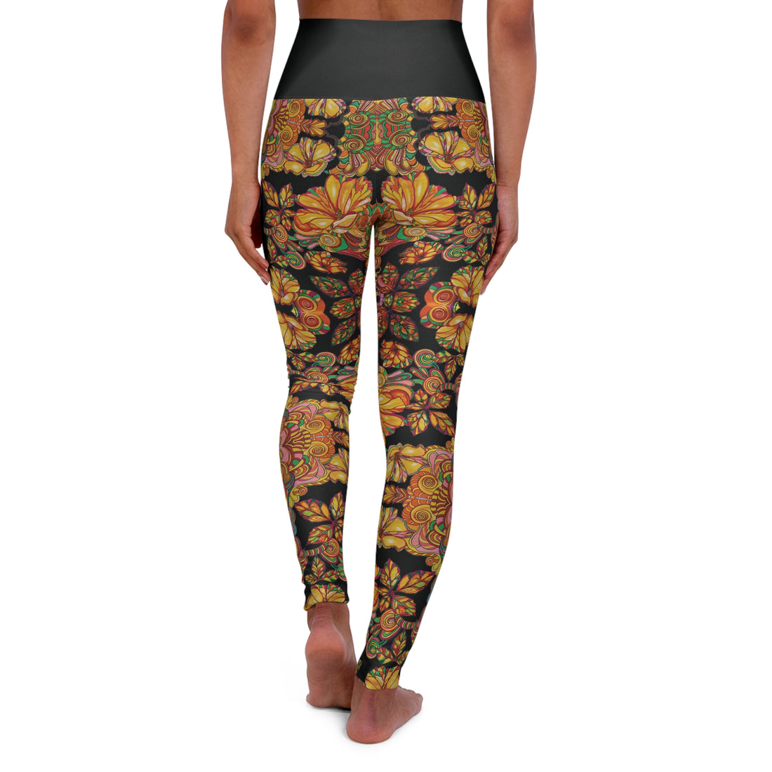 Black Artsy Floral Racerback Sports Bra & Yoga Leggings Bundle