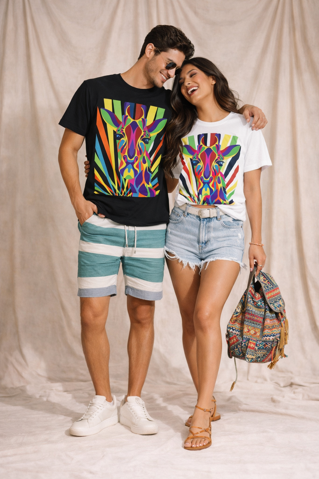 Abstract Giraffe Globe Trotter's Graphic Print Unisex Cotton Tee