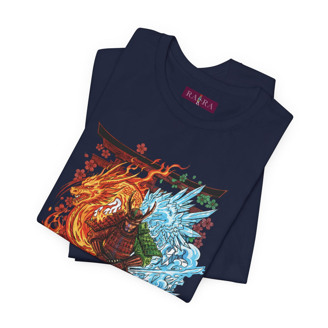 Fire & Ice Duality Streetwear Graphic Cotton Samurai Men's Tee