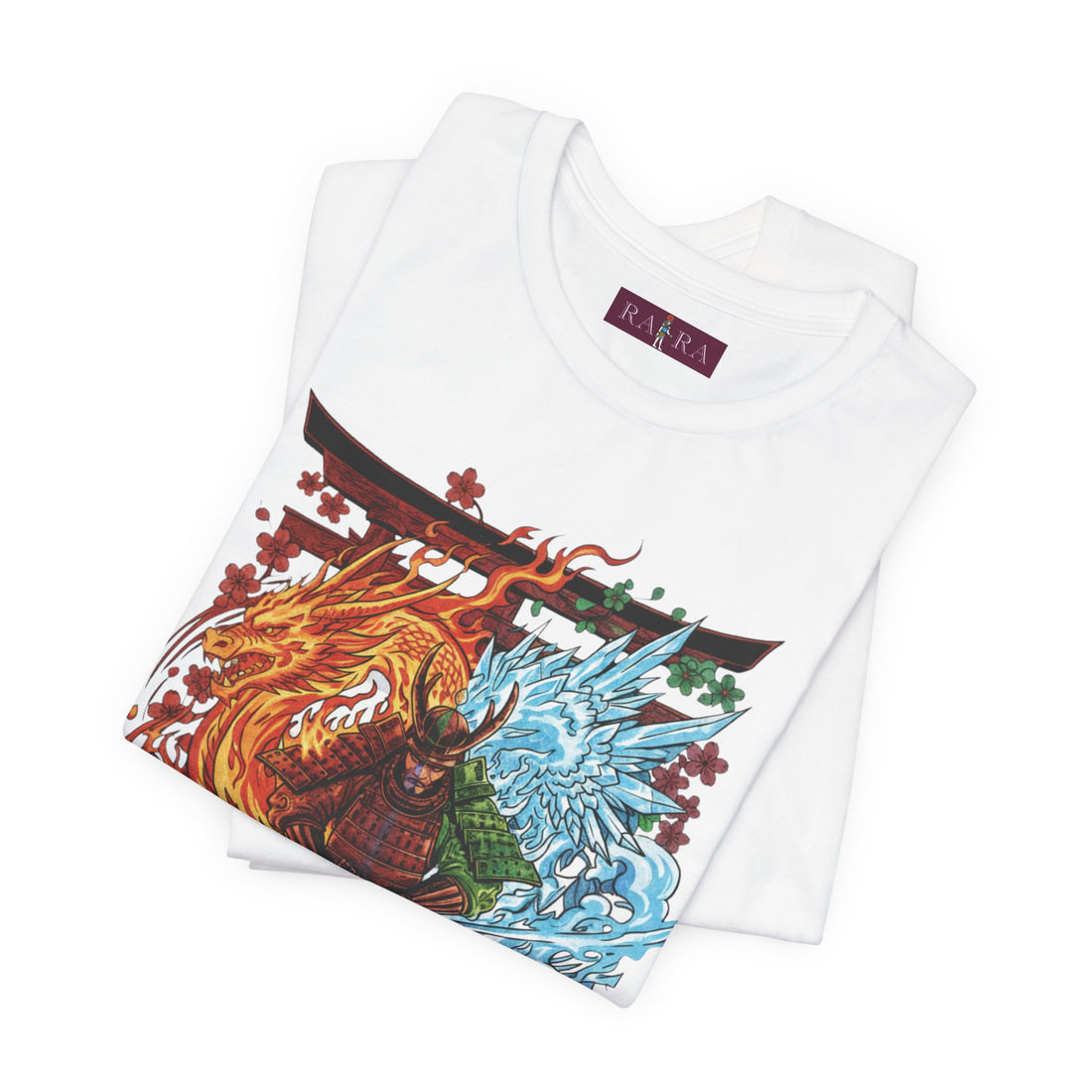 Fire & Ice Duality Streetwear Graphic Cotton Samurai Men's Tee
