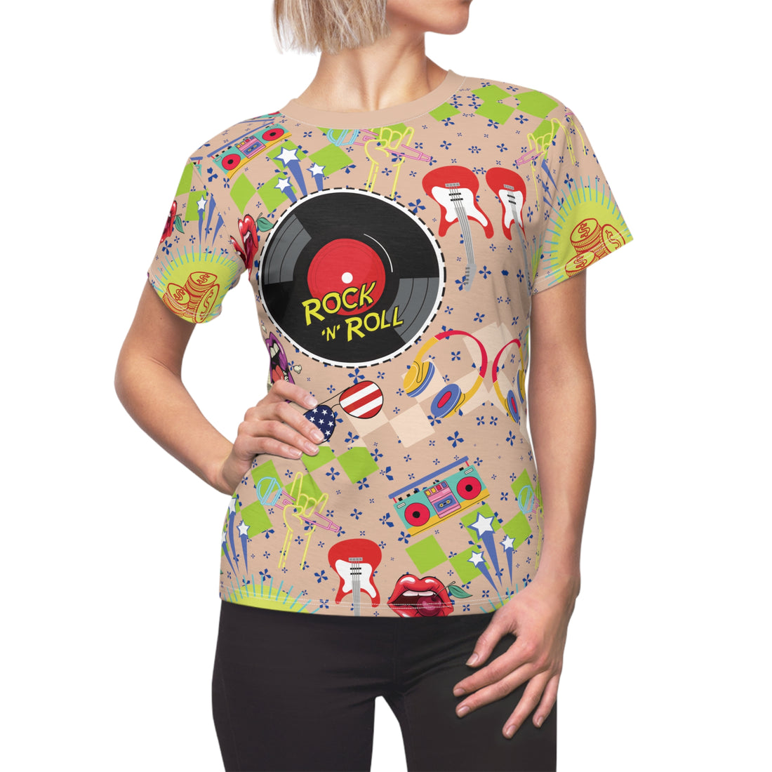 Rock N' Roll AOP Women's Cap Sleeves T-shirt