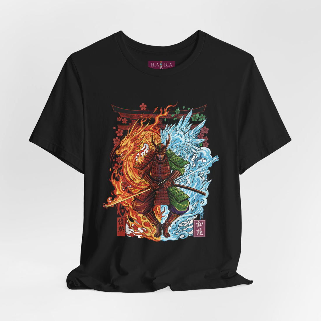 Fire & Ice Duality Streetwear Graphic Cotton Samurai Men's Tee