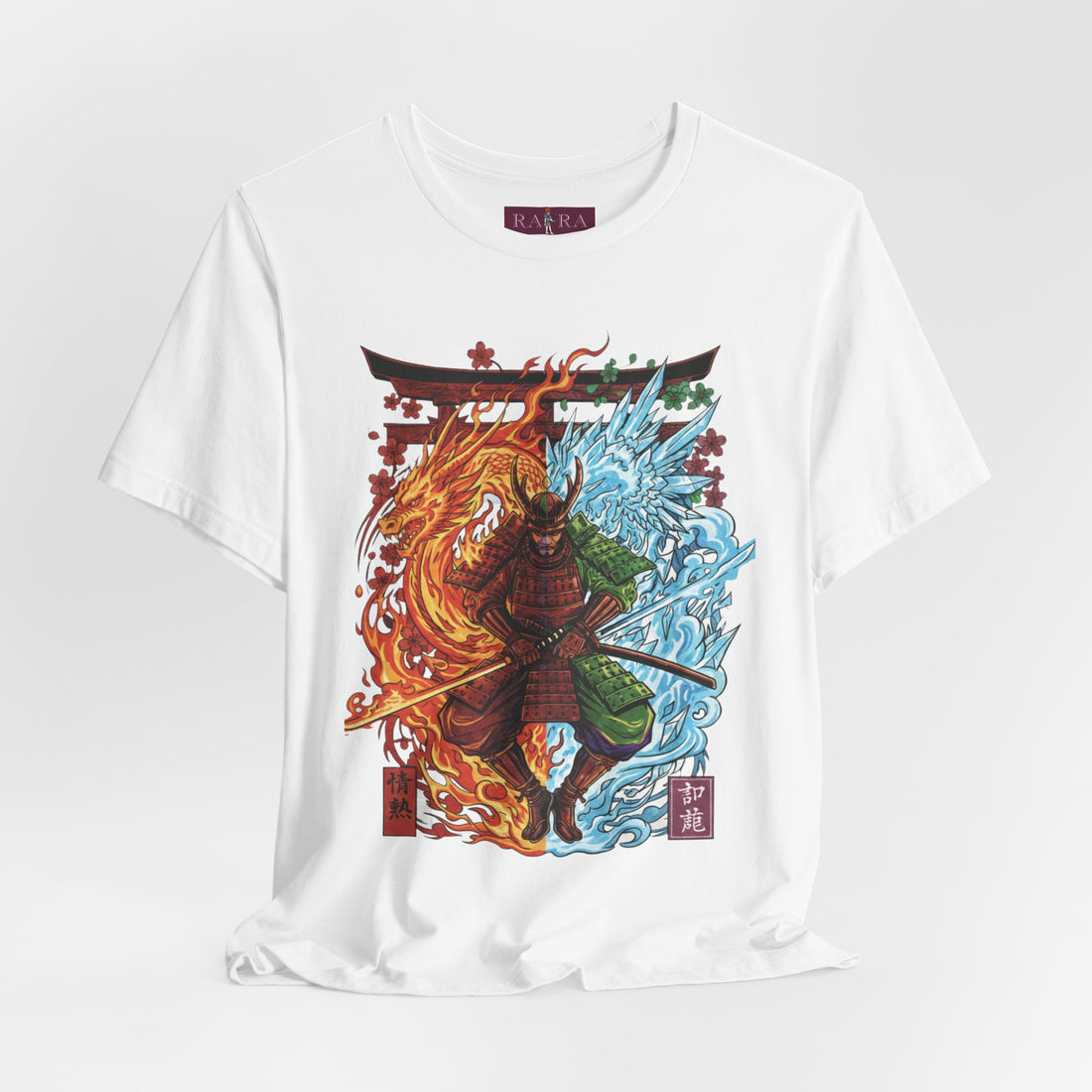 Fire & Ice Duality Streetwear Graphic Cotton Samurai Men's Tee