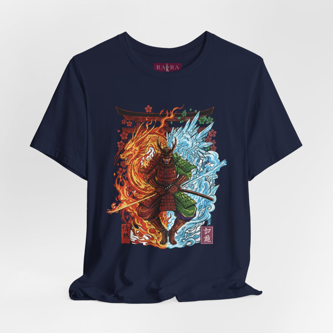 Fire & Ice Duality Streetwear Graphic Cotton Samurai Men's Tee