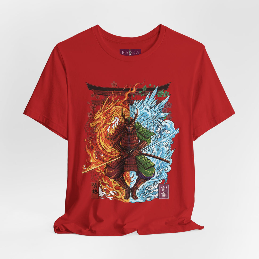 Fire & Ice Duality Streetwear Graphic Cotton Samurai Men's Tee