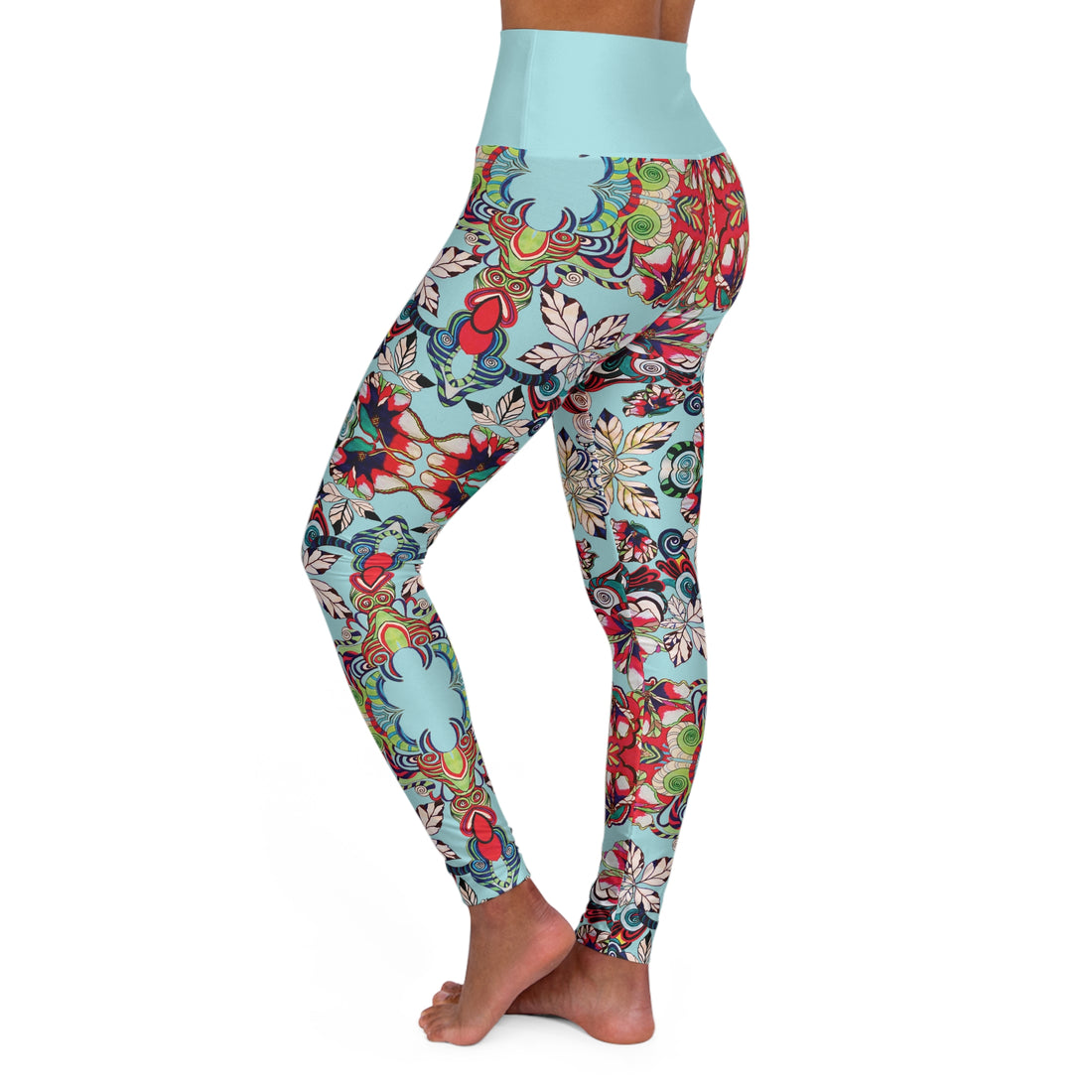 Icy Blue Graphic Floral Sports Bra & Yoga Legging Bundle