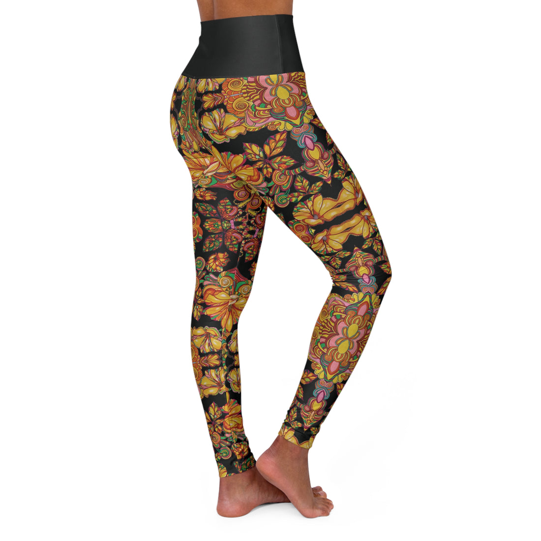 Black Artsy Floral Racerback Sports Bra & Yoga Leggings Bundle