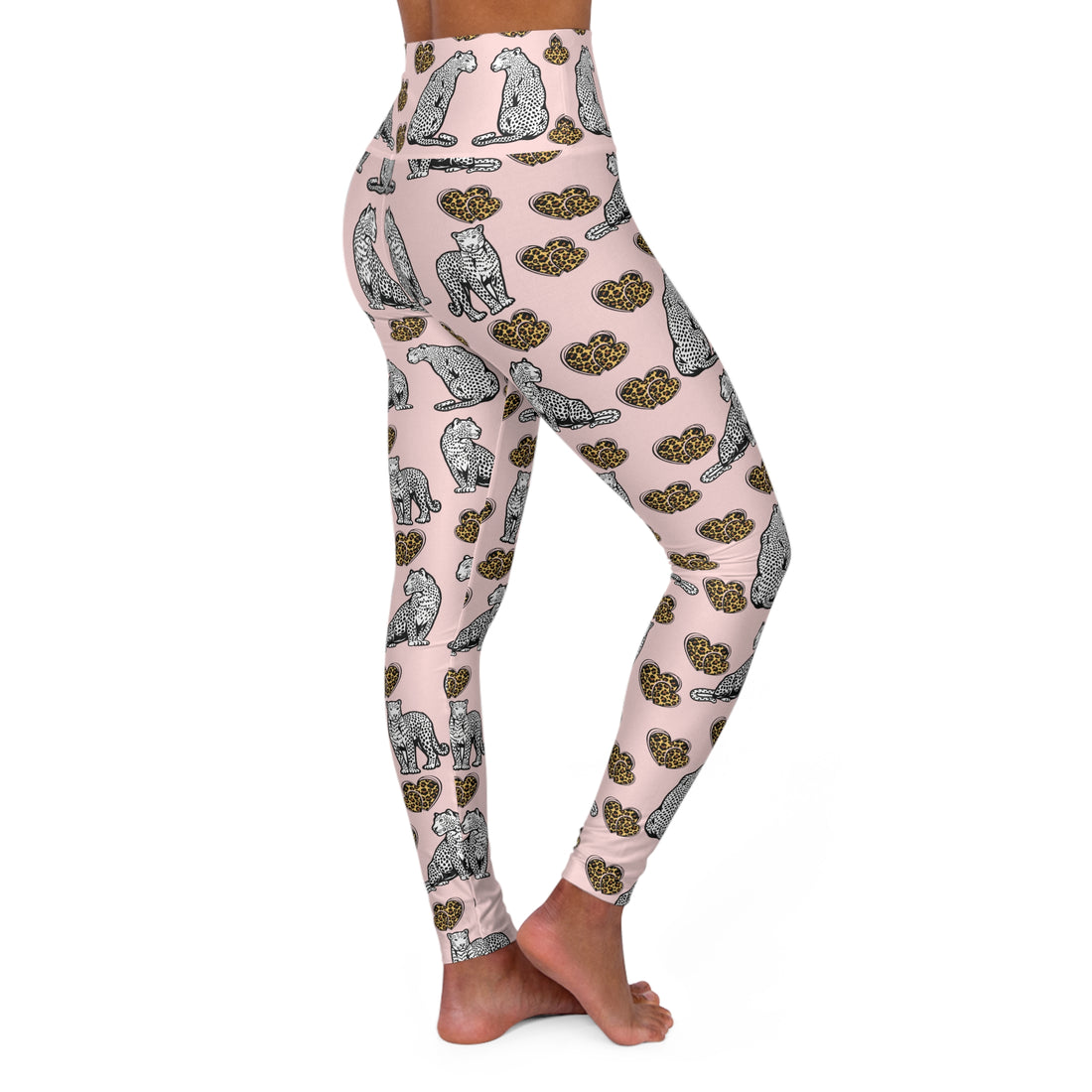 Pale Pink Cheetah Hearts Racer Back Sports Bra & Yoga Leggings Bundle