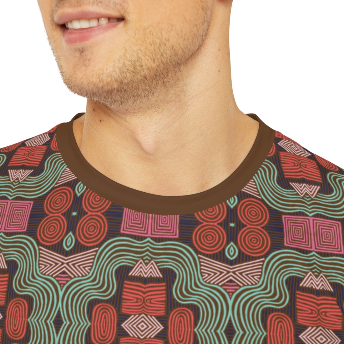 Brown Geometric Print Men's Polyester Tee (AOP)