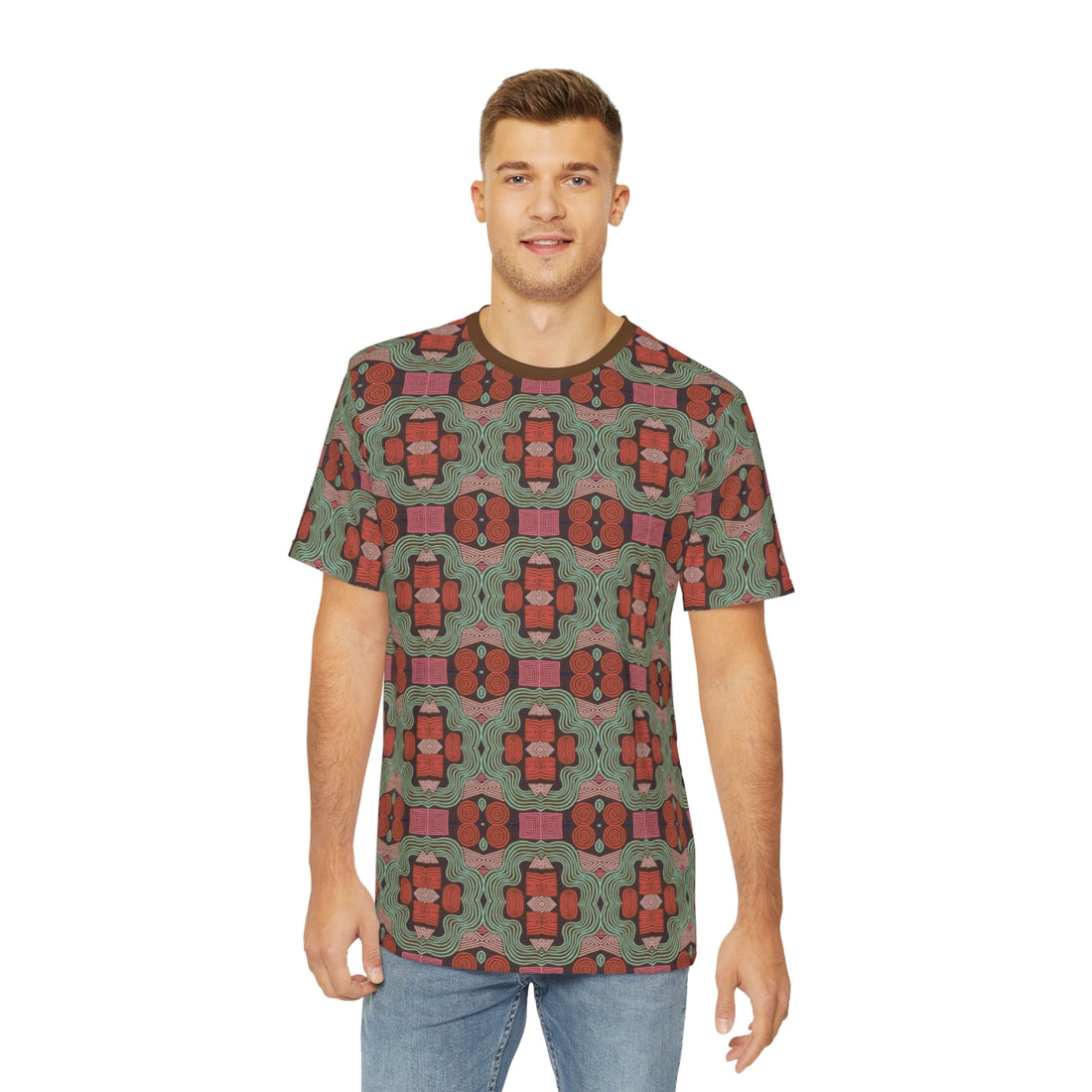 Brown Geometric Print Men's Polyester Tee (AOP)