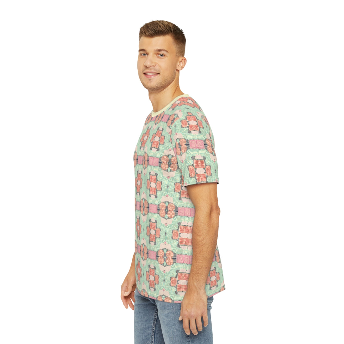 Cream Geometric Print Men's Polyester Tee (AOP)