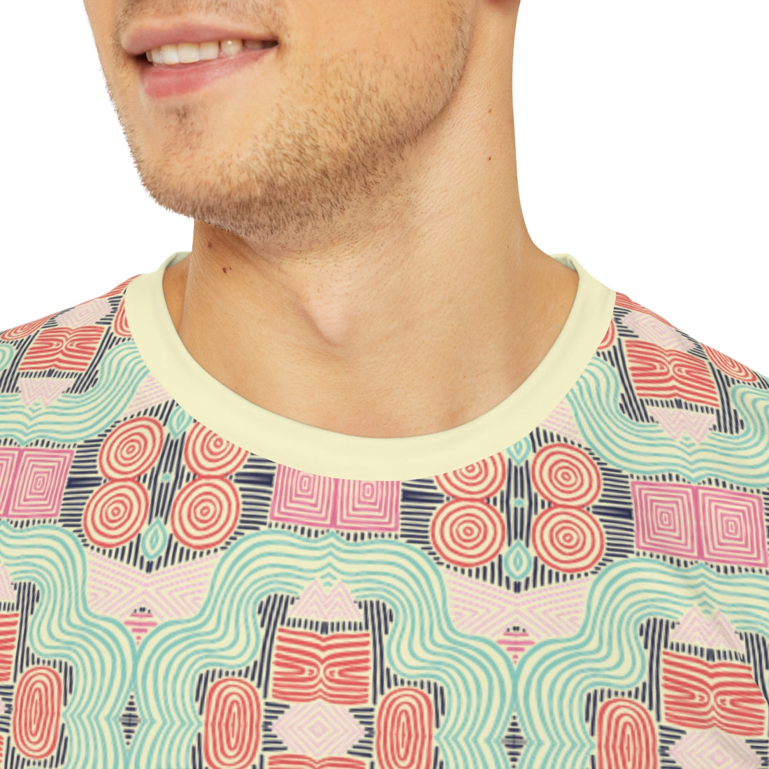 Cream Geometric Print Men's Polyester Tee (AOP)