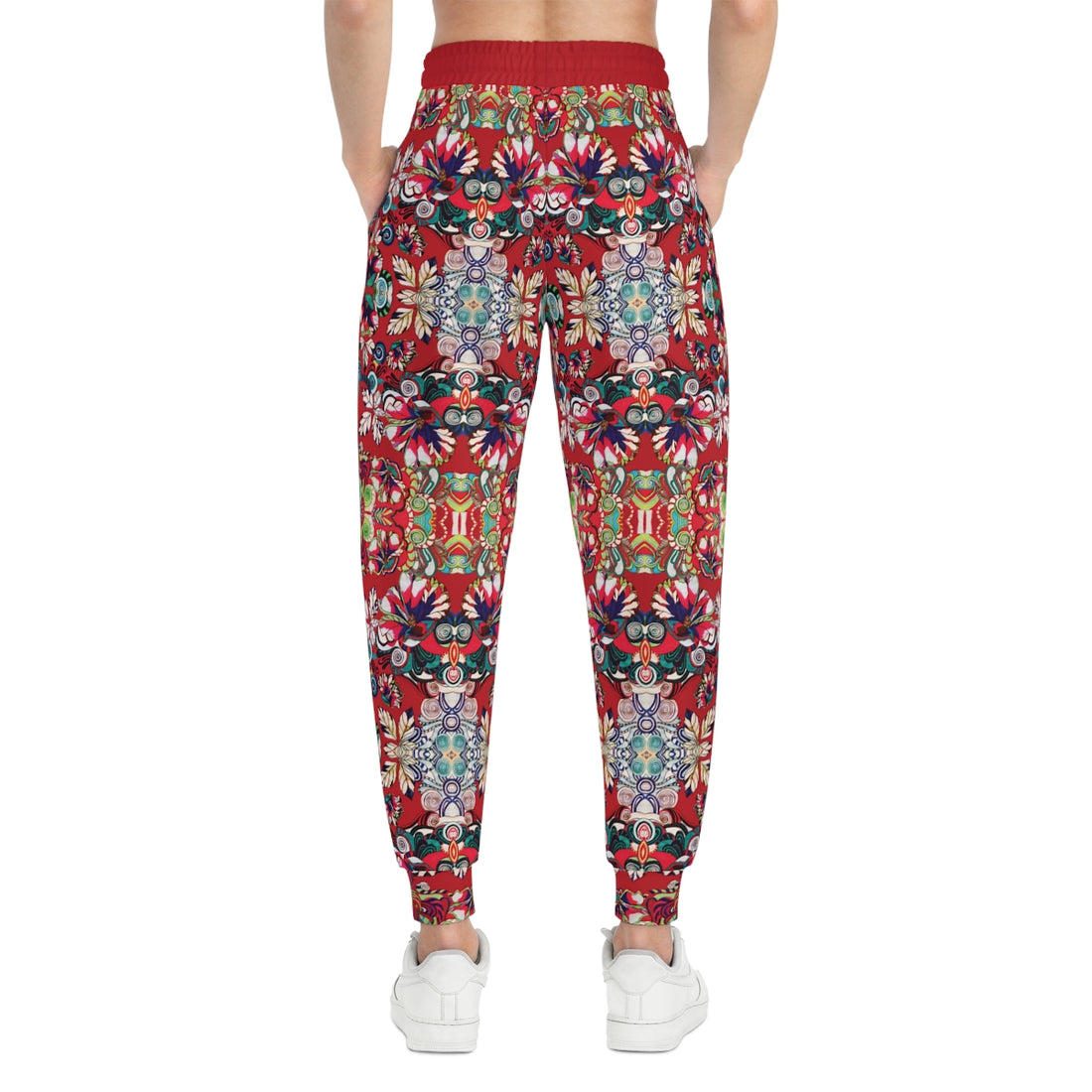 Deep Red Graphic Floral Pop AOP Joggers