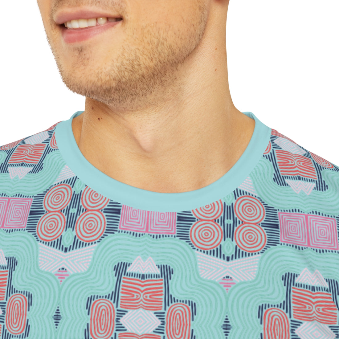 Icy Blue Geometric Print Men's Polyester Tee (AOP)