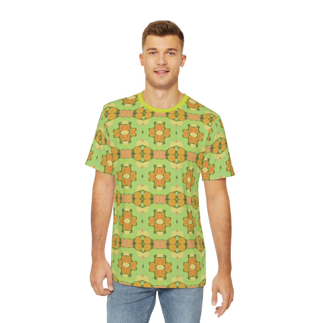 Lime Geometric Print Men's Polyester Tee (AOP)