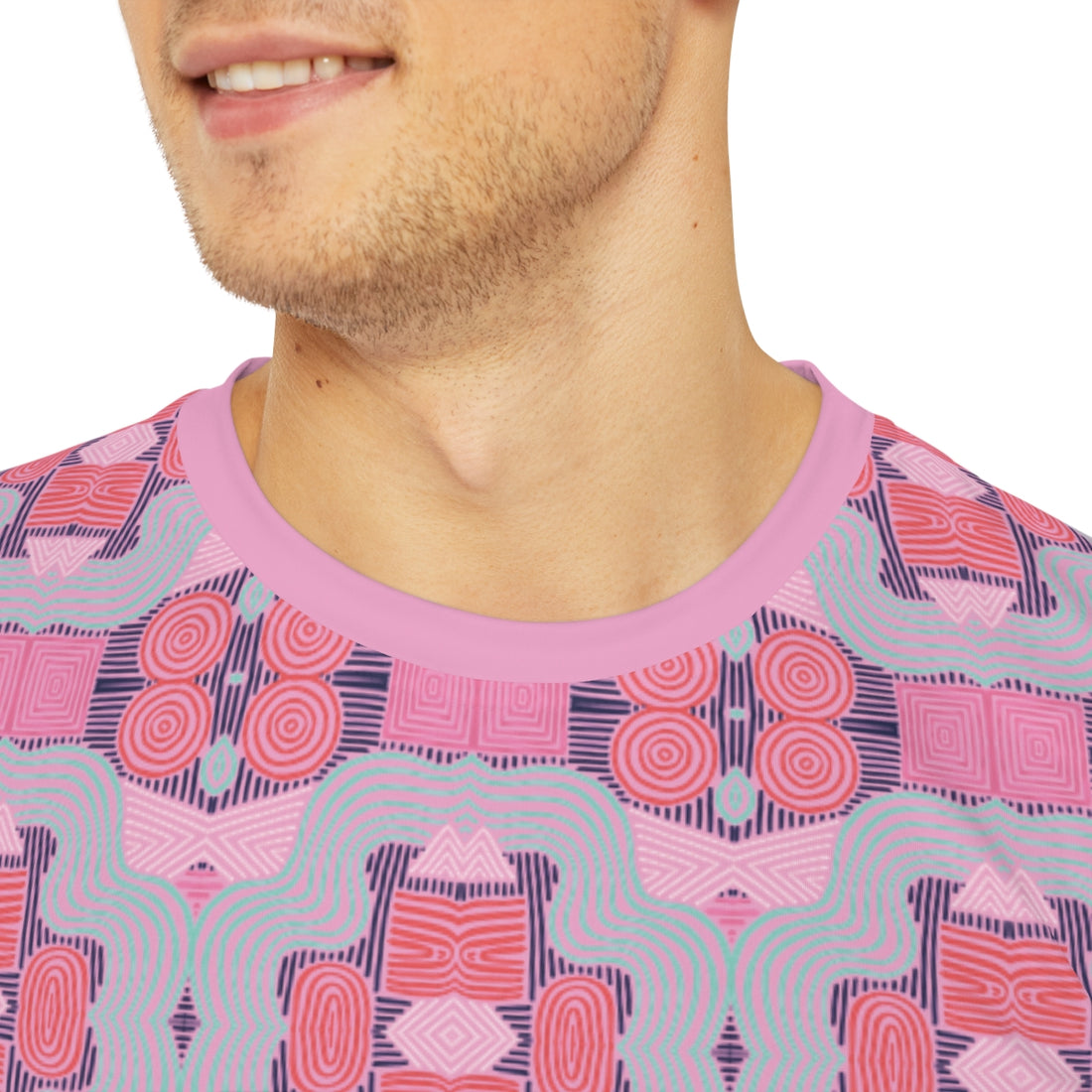 Muted Pink Geometric Print Men's Polyester Tee (AOP)