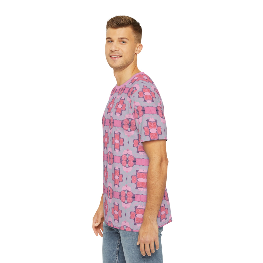 Muted Pink Geometric Print Men's Polyester Tee (AOP)