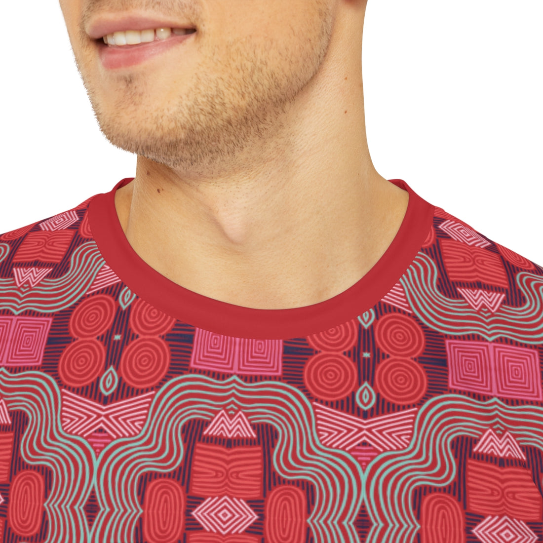 Red Geometric Print Men's Polyester Tee (AOP)