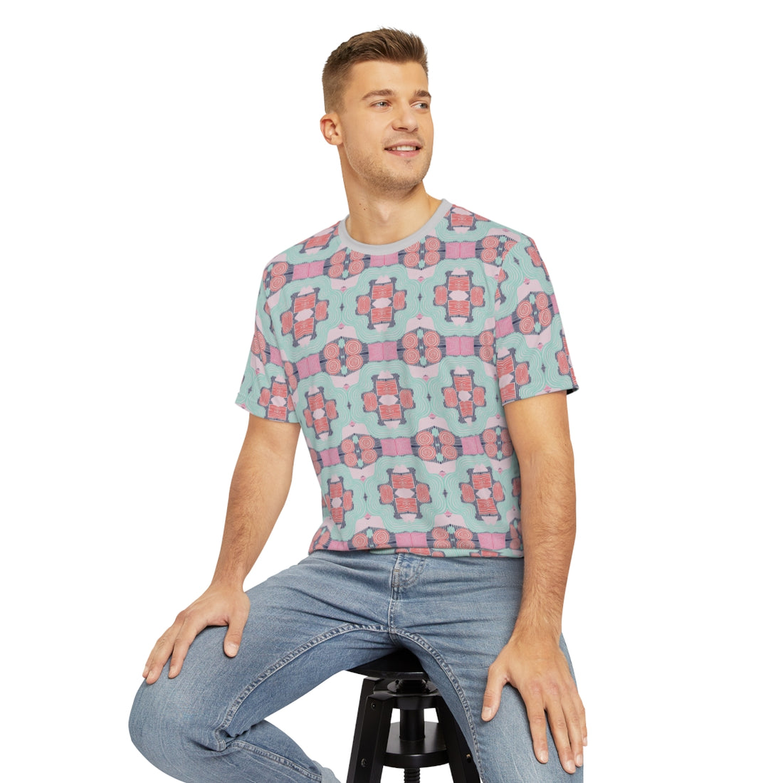 Slate Geometric Print Men's Polyester Tee (AOP)