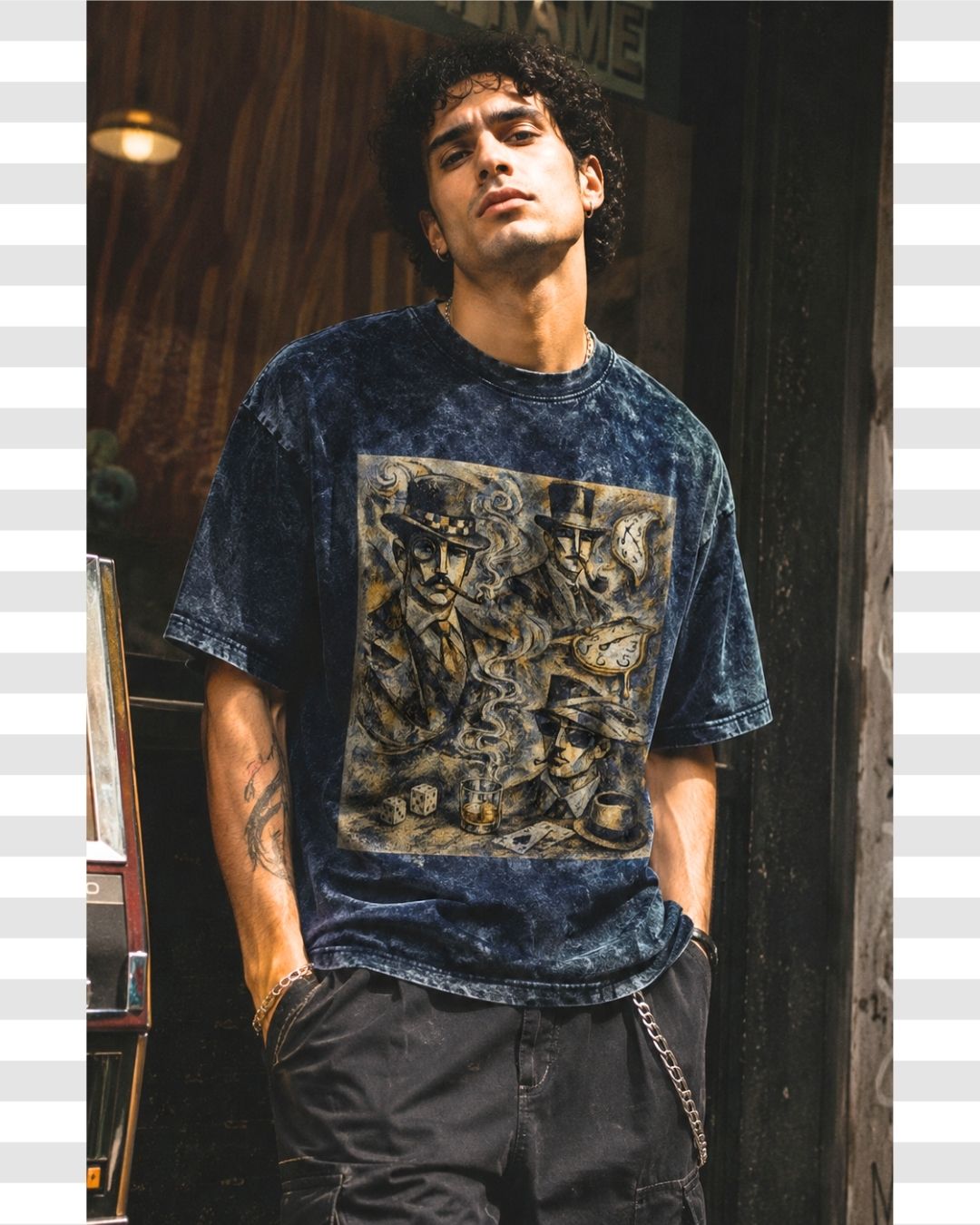 Men's Surrealist Artcore Pica-Dali Oversized Acid Wash Cotton Tee