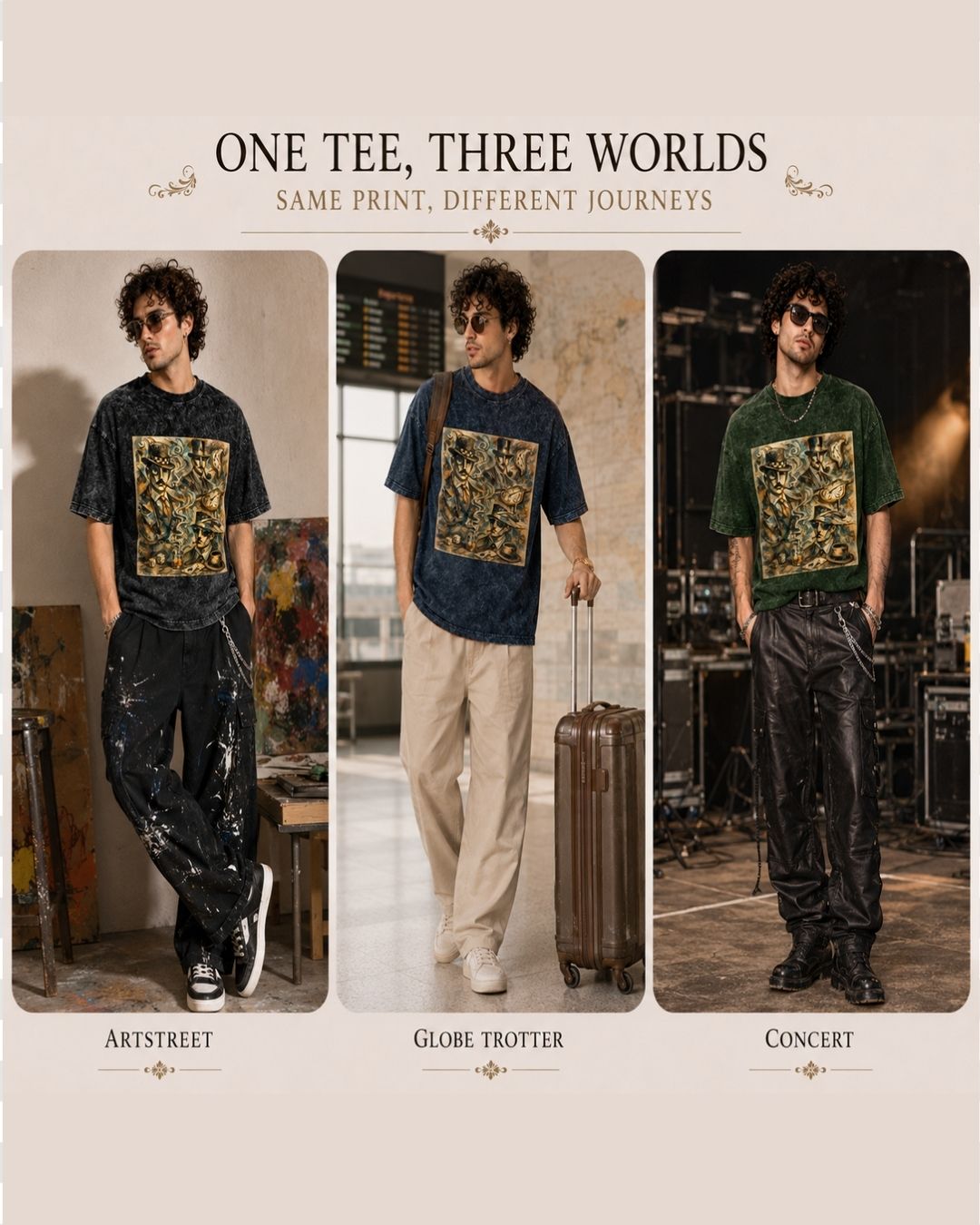 Men's Surrealist Artcore Pica-Dali Oversized Acid Wash Cotton Tee