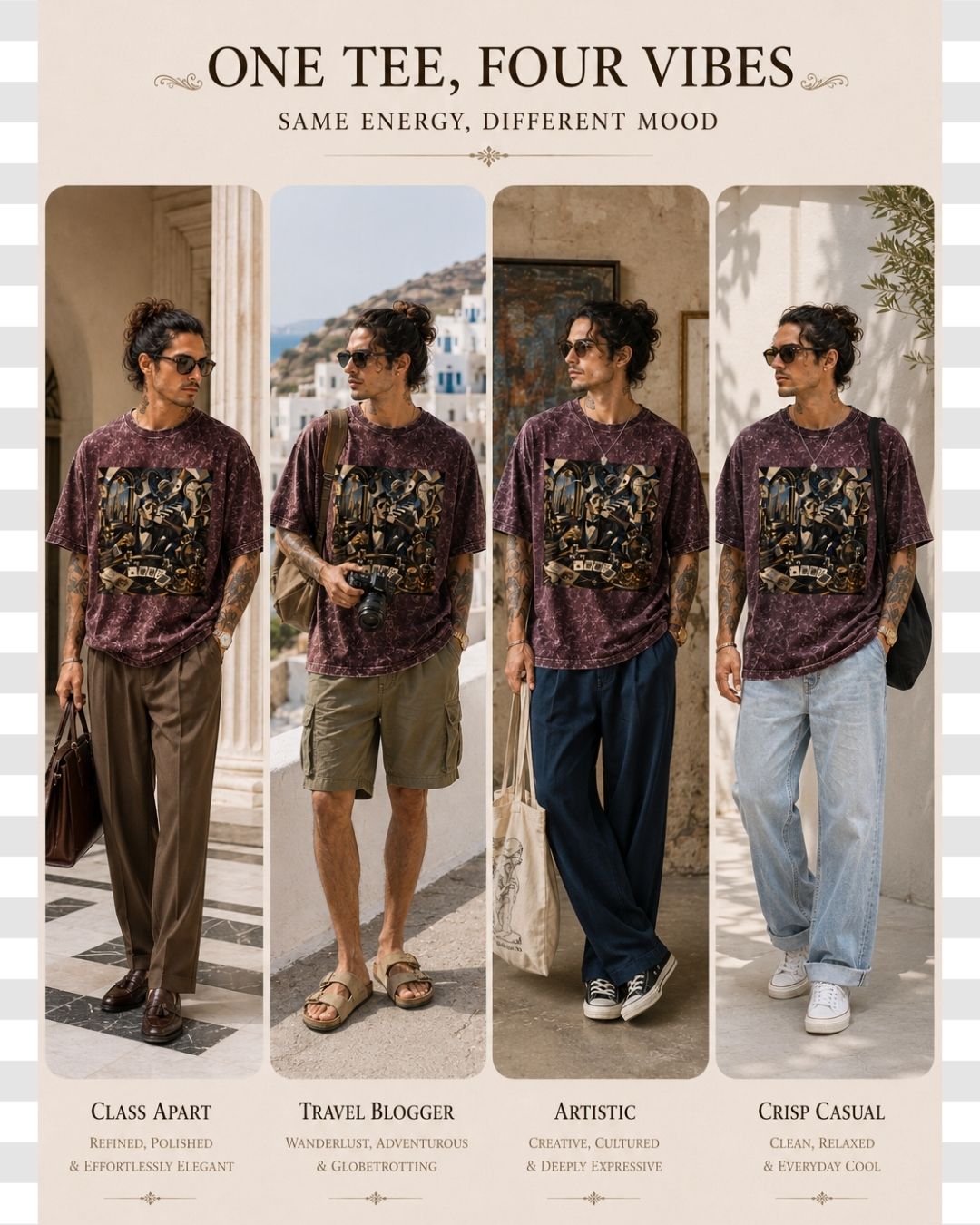 Gentleman's Gambit Acid Wash Dapper Streetwear Graphic Artistic Cotton Tee For Men