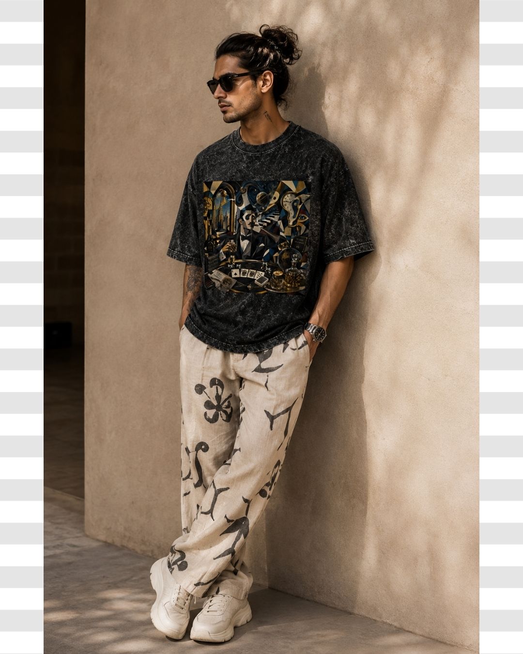 Gentleman's Gambit Acid Wash Dapper Streetwear Graphic Artistic Cotton Tee For Men
