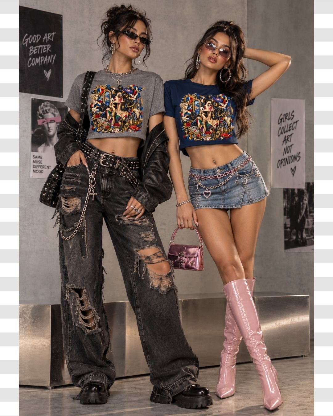 Maximalist Cubist Art Muse Cotton Cropped T-shirt For Women