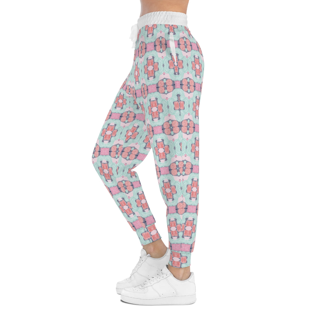 White Geometric Print Unisex Joggers