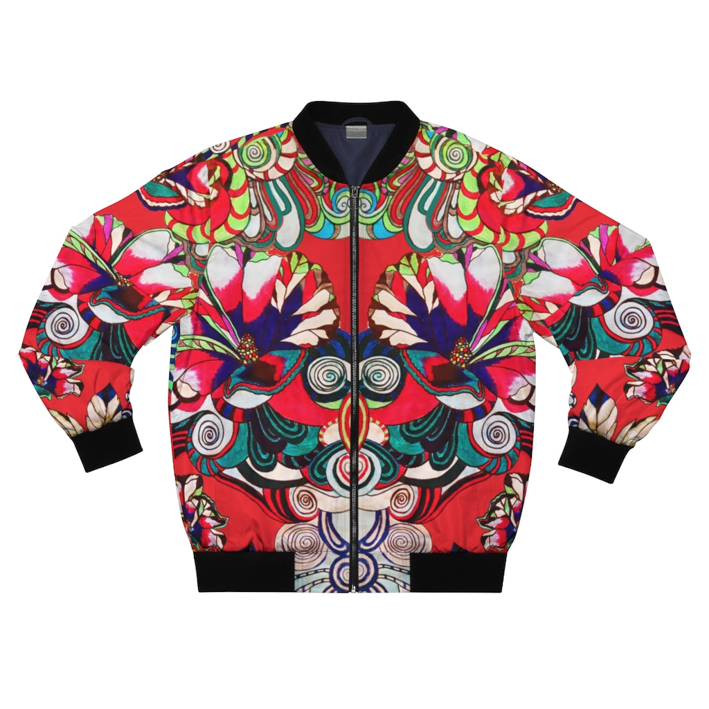 red graphic floral men's bomber jacket