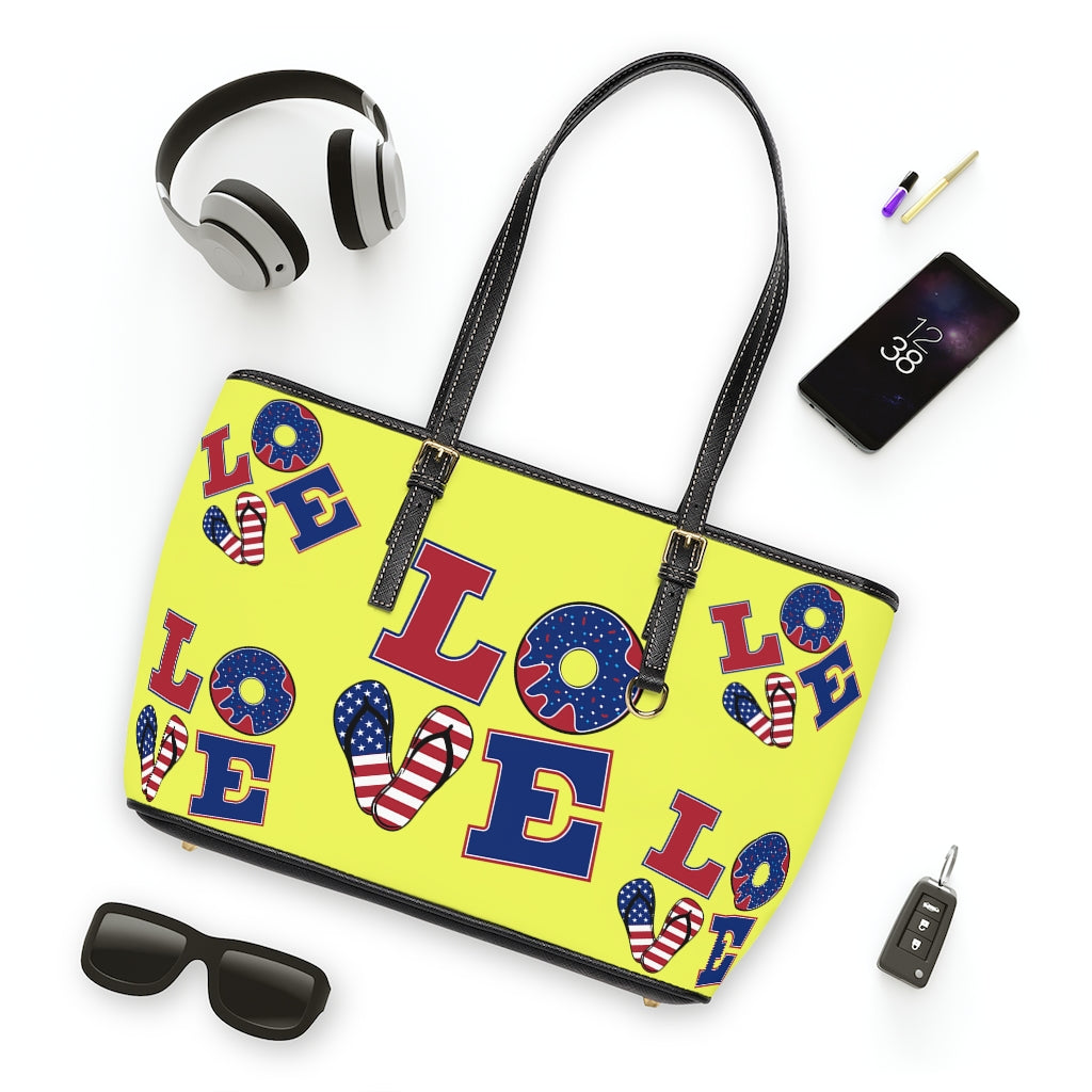 canary yellow love america print tote