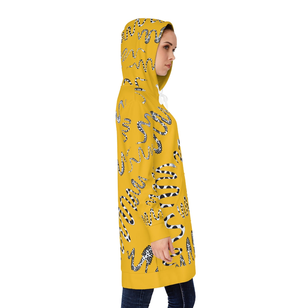 Yellow Snake Print Hoodie Dress