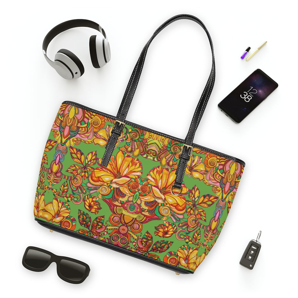 olive floral print tote bag