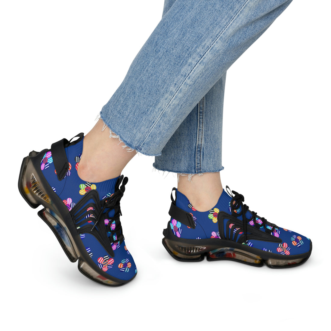 Royal Blue Candy Floral Printed OTT Women's Mesh Knit Sneakers