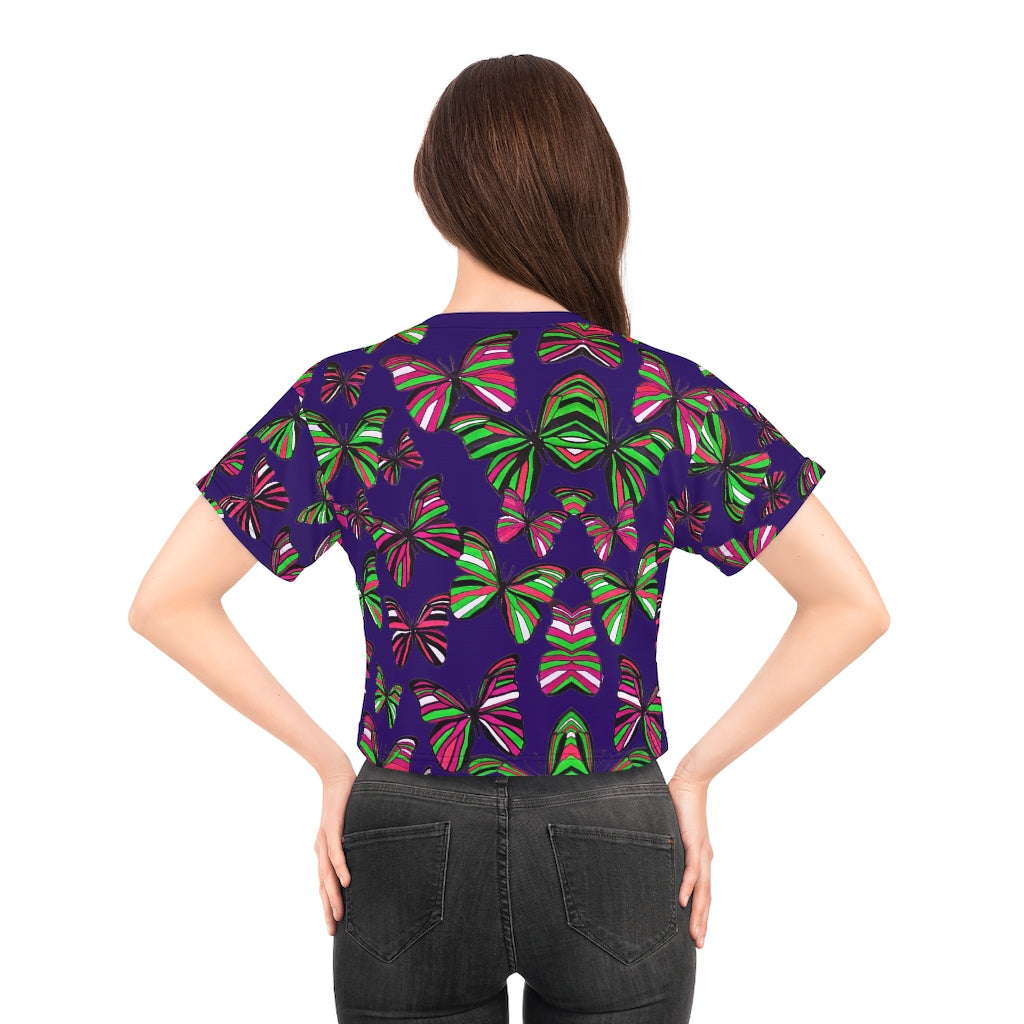 violet butterfly print crop t-shirt