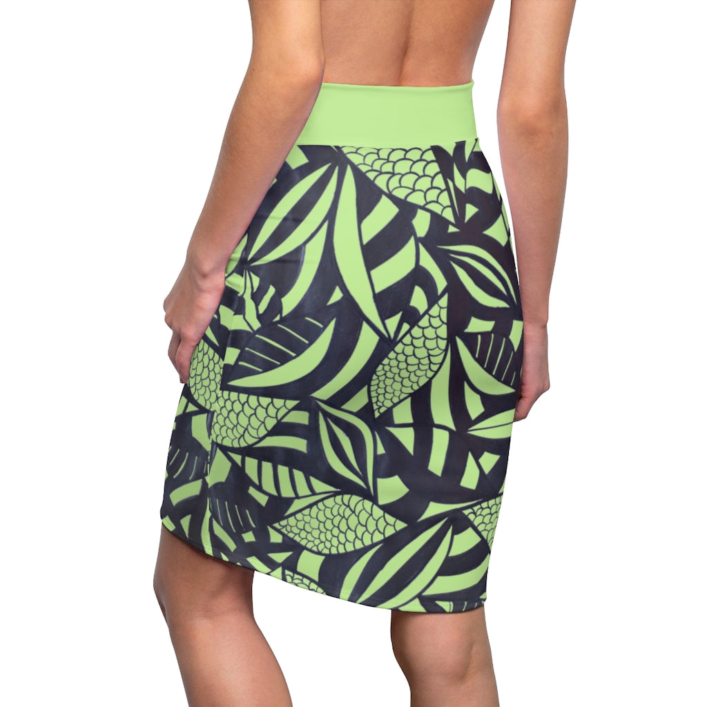 Tropical Minimalist Safari Green Pencil Skirt
