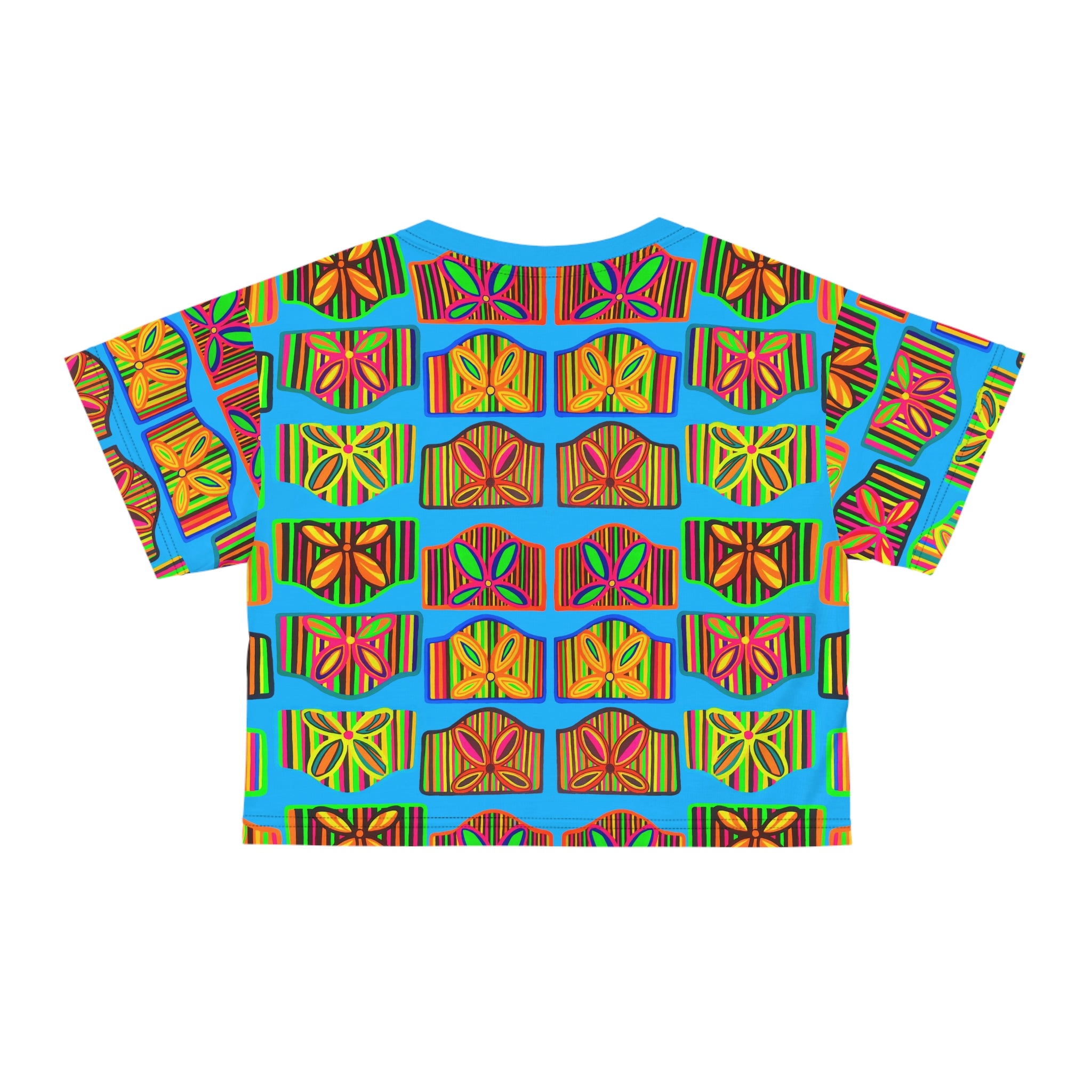 Aqua Deco Print AOP Crop Tee