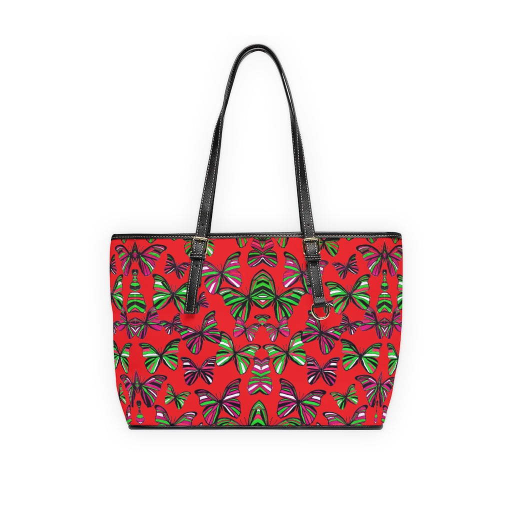 SCARLET RED butterfly print tote
