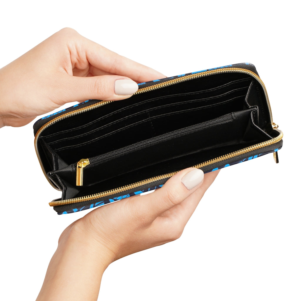 aqua tropical print clutch wallet