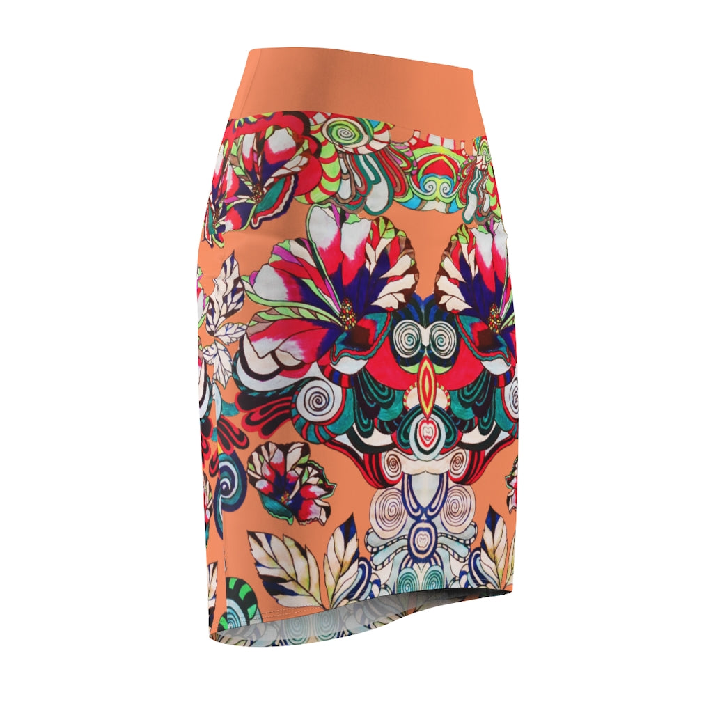 Floral Pop Coral Pencil Skirt