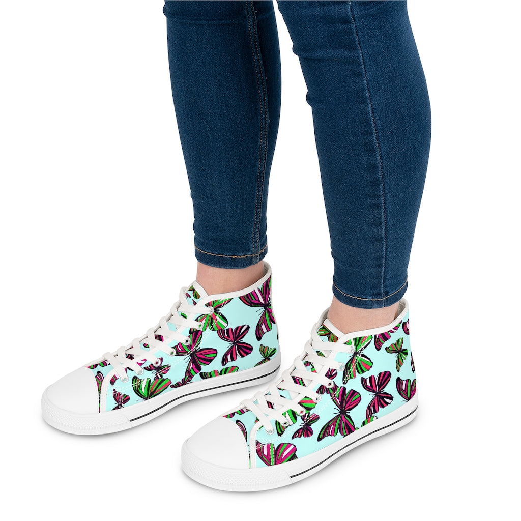 Ice Blue Butterflies Women's High Top Sneakers